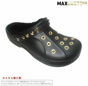 秋冬用　クロックス crocs パンク カスタム ボア付き　黒金　新品 ブラック 22cm-31cm 新品 ジビッツ classic custom MAXCUSTOM