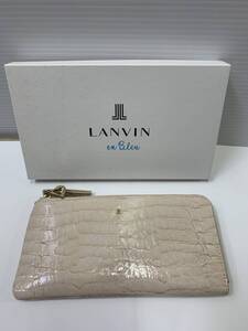 LANVIN en Bleu★ランバンオンブルー マゼンタ L字ファスナー長財布　クロコ型押し　エナメル