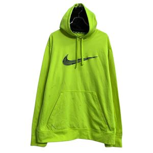 NIKE ロゴスウェット パーカー XL 蛍光色 ナイキ プルオーバー ビッグサイズ カンガルーポケット スポーツ 古着卸 アメリカ仕入 a701-5943