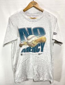 ■ 80s 90s USA製 ビンテージ Reebok PLANET REEBOK プラネット リーボック ” NO MERCY ” イラスト 半袖 Tシャツ サイズL 霜降りグレー■