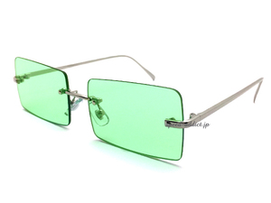 FLAT LENS SQUARE SUNGLASS SILVER × LIGHT GREEN/フラットレンズスクエアサングラスカラーレンズ四角レンズユニセックス紫外線カットuv