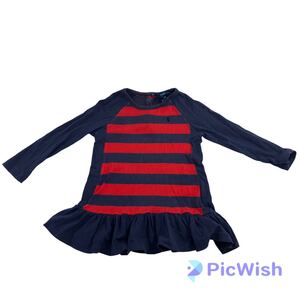 ralph lauren ラルフローレン　baby ベビー　トップス　ボーダー　フリル　長袖　ロング　ワンピース　　size:24M（18-24ヶ月　85-90cm）