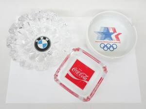 レトロコレクション　当時物 ＊レトロ灰皿三点セット＊BMW ロゴ入＊CocaCola コカコーラロゴ　＊1984ロスアンゼルス　オリンピック 