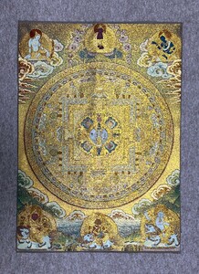 タンカ刺繍　織物　壇場　金糸刺繍　約50cm×70cm　／曼荼羅　タンカ　仏教　チベット密教　チベット　仏教美術　チベット仏教　仏画