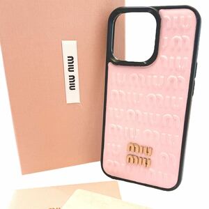 ミュウミュウ miu miu iPhone13pro バンパー カバー ロゴ金具 スマホケース ゴールド金具 ピンク SOFT CALF LOGO ギャランティーカード