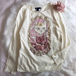 Gapkids 子供服女の子 長袖Tシャツ ねこバレリーナ スパンコール 140