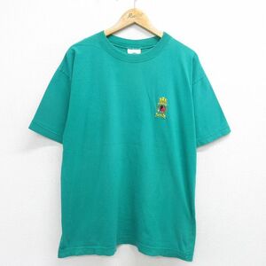 XL/古着 半袖 ビンテージ Tシャツ メンズ 00s HOBART ライオン クルーネック 青緑 24jun17 中古