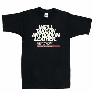 80s【BROOKS Leather Sportswear,inc.】Tシャツ M USA製 裾袖シングル ブラック/ブルックスレザースポーツウェアジャケットロゴアメリカ製