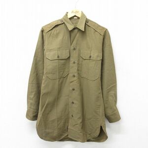 M/古着 長袖 ビンテージ ミリタリー シャツ メンズ 40s マチ付き ウール 緑 グリーン 23nov18 中古 トップス