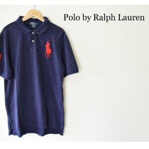 良品 Polo by Ralph Lauren ポロバイラルフローレン ビッグポニー 刺繍 半袖 鹿の子 ポロシャツ カットソー ネイビー 紺 XL