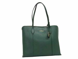 1円 ■新品同様■ FURLA フルラ VITTORIA レザー トートバッグ ショルダーバッグ レディース グリーン系 FI3655