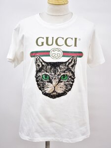 グッチ GUCCI Tシャツ S キャット 猫 スパンコール 半袖 イタリア製 ダメージ加工 2411WS095