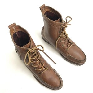 80～90s?☆RALPH LAUREN/ラルフローレン☆本革/革紐レースアップブーツ【23.5-24.5/茶】ビブラムソール/Leather/Boots/shoes/靴◇bWB103-01