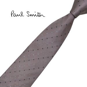 ★ドット&パターン柄★Paul Smith★高級ネクタイ グレー/レッド系 イタリア シルク ネコポス可 ポールスミス USED プレス済み t1142