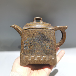 【古寶奇蔵・紫砂壺・長城壺・古銅砂・顧景舟款】茶具・茶道品・希少珍品・賞物・中国古美術