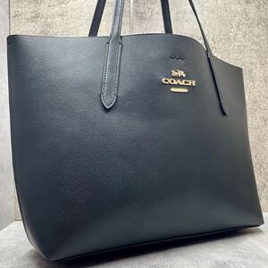 【美品】COACH コーチ トートバッグ アベニュー ビジネス A4 PC 肩掛け オールレザー 大容量 ブラック 本革 ロゴメタル メンズ 黒