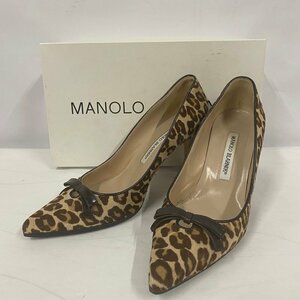 Manolo Blahnik パンプス＜靴＞サイズ 35 1/2 マノロブラニク レディース ヒール シューズ レオパード ヒョウ柄 リボン