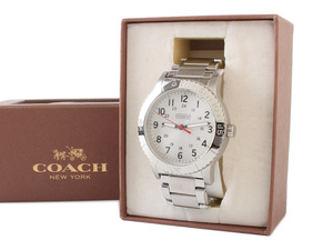 E19286 美品 COACH コーチ メンズ 腕時計 CA.70.2.14.0713 クォーツ アナログ シルバー 箱付き 動作未確認