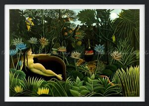 【フルサイズ版／額縁印刷】アンリ・ルソー 夢 1910年 The Dream ニューヨーク近代美術館 壁紙ポスター 594×423mm シール式 003SGF2