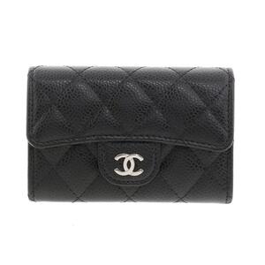 CHANEL シャネル 小物 名刺入れ/カードケース A80799 Black Leather マトラッセ キャビア コインケース カードケース