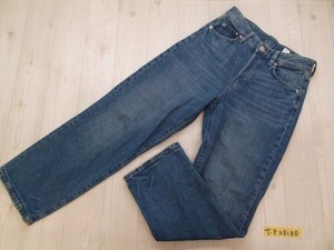 &DENIM レディース ボタンフライ ストレート ハイウエスト アンクル デニムジーンズパンツ 36 青