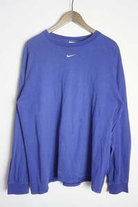 90s USA製 NIKE ナイキ 長袖 ロング スリーブ Tシャツ カットソー ビンテージ 青 サイズM 1031O