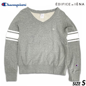 国内正規品■EDIFICE et IENA (エディフィス イエナ) × Champion (チャンピオン) 袖ライン入り Vネック 長袖スウェット 灰グレー S