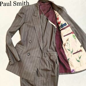 美品 *XLサイズ●Paul Smith COLLECTION スーツ セットアップ 現行 ジャケット ブレザー 花柄 ストライプ ダブル ポールスミスコレクション