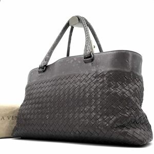 1円《 極希少デザイン・美品 》BOTTEGA VENETA ボッテガヴェネタ トートバッグ ビジネスバッグ イントレチャート クレーター模様 濃茶 光沢