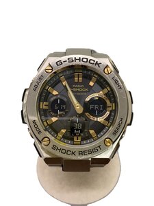 CASIO◆ソーラー腕時計・G-SHOCK/デジアナ/ステンレス/BLK/SLV//