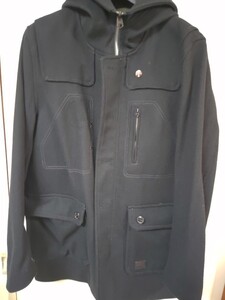 美品　g-star raw フーデッドコート　XL　黒　大きなサイズ　メルトンウール ジースターロウ 【LAMOND DUFFLE WOOL COAT】ダッフルコート　