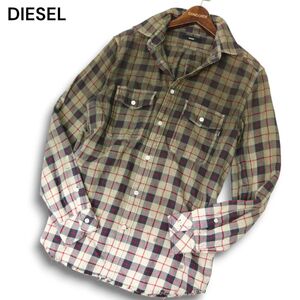 DIESEL ディーゼル 通年 ペイント加工★ 長袖 グラデーション チェック ワーク CPO シャツ Sz.S　メンズ　C4T08454_9#C