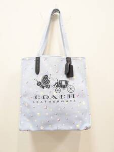 ☆ 水原希子コラボ ！ COACH コーチ 75943 トートバッグ ライトブルー KIKOトートウィズバタフライアンドキャリッジ 【B16431AK】