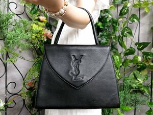 超美品●YSL Yves Saint-Laurent イヴ・サンローラン●カサンドラロゴ●カーフ レザー●ハンド バッグ●黒●G金具●ヴィンテージ●Js47669