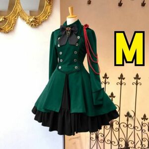 ◆M 軍服 ワンピース グリーン フリル かわいい ロリータ ミニ 衣装