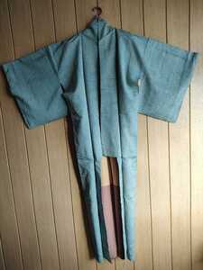 中古 リアル レトロ 浅葱色 花 六角形 模様 Vintage Kimono beautiful asagi pale blue green flower pentagon pattern 着物 リメイク 生地