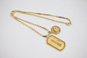 ◎ 中古品 VERSACE ヴェルサーチ メデューサ コイン ドッグタグ チェーンネックレス プレート ゴールド アクセサリー レディース メンズ