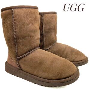 ☆即決・送料無料☆UGG アグ Classic Short クラシックショート ブラウン 22cm シープスキン カジュアル 本革 本皮 レディース