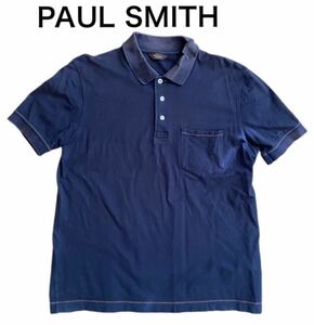 【送料無料】中古 PAUL SMITH ポール スミス コレクション ポロシャツ ステッチ ネイビー サイズF