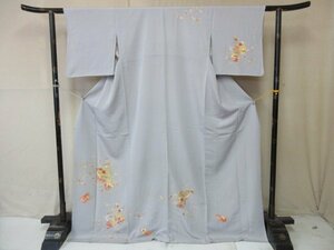 1円 良品 正絹 着物 訪問着 縮緬 和装 式典 和服 正装 アンティーク 金彩 紫 短冊 枝花 秋草 草花 袷 身丈159cm 裄63cm【夢職】★★★