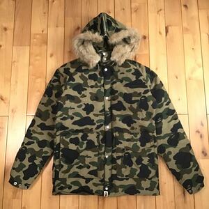 ファー付き ダウンジャケット Sサイズ FUR hoodie down jacket a bathing ape BAPE エイプ ベイプ アベイシングエイプ 1st camo green w2