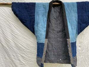 綺麗な 藍染 浅葱 格子 大正 昭和 中綿 野良着 もめん JAPAN VINTAGE ジャパンヴィンテージ INDIGO BLUE 20s30s 襤褸 絶妙な木綿の風合い