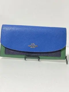 美品 coach コーチ 長財布 折り財布 ブルー グリーン ユニセックス