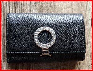 BVLGARI　ブルガリ　キーケース　三つ折り　キーホルダー部分２個のみ　黒　革　中古　2408★M-1573