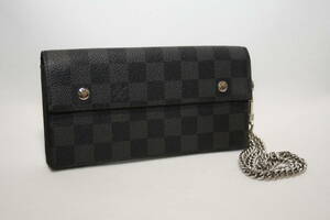 ●美品　希少●LOUIS VUITTON　ルイヴィトン●アコルディオン●ダミエ　グラフィット●長財布●M60023●純正チェーン付●イニシャル入り