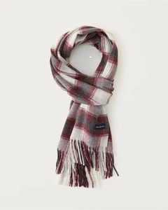 即決 正規品 新品 Abercrombie＆Fitch アバクロンビー＆フィッチ 男女兼用 フリンジ付きマフラー スカーフ ブランケット Red Plaid