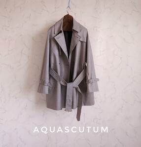 超高級 極美品 Aquascutum セレブ御用達憧れの伝統トレンチコート 大人気カラー アクアスキュータム 圧倒的モダンスタイル チェック柄