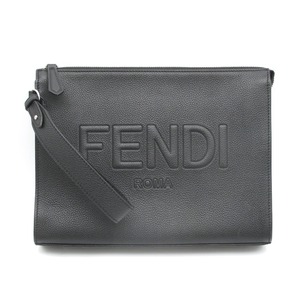 FENDI フェンディ ROMA クラッチバッグ セカンドバッグ ポーチ ストラップ付き 7VA491 ロゴ レザー ブラック メンズ