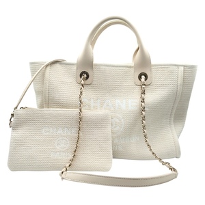 シャネル CHANEL ドーヴィル 2WAYトート AS3351 ホワイト　ゴールド金具 キャンバス トートバッグ レディース 中古