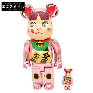 1円 MEDICOM TOY メディコムトイ BE@RBRICK ベアブリック 不二家コラボ 招き猫 ペコちゃん 金運ダブル小判 桃金メッキ100%＆400％ 2点